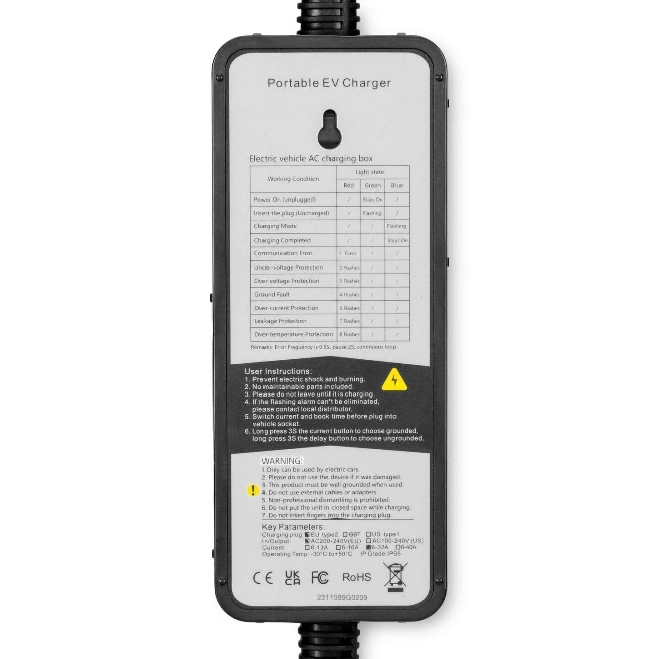 Elektromobilio įkrovimo laidas 220V - type 2 (32A, 1 fazė 7,2 kW) 2