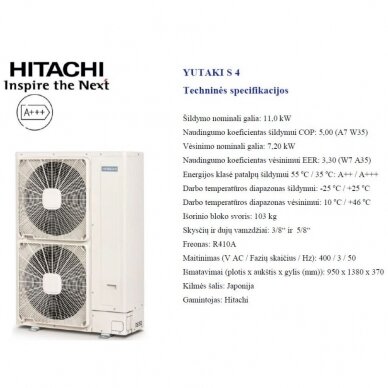 HITACHI YUTAKI S 11 kW Combi su integruotu boileriu (su pasirinkimais)