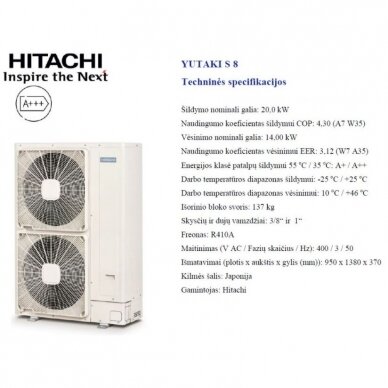 HITACHI YUTAKI S 20 kW be talpos trifazis šilumos siurblys