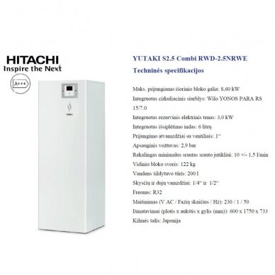 HITACHI YUTAKI S 6 kW Combi su integruotu boileriu (su pasirinkimais)