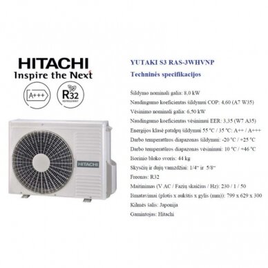 HITACHI YUTAKI S 8 kW be talpos vienfazis šilumos siurblys