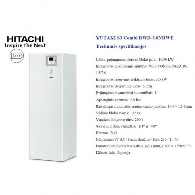HITACHI YUTAKI S 8 kW Combi su integruotu boileriu (su pasirinkimais)