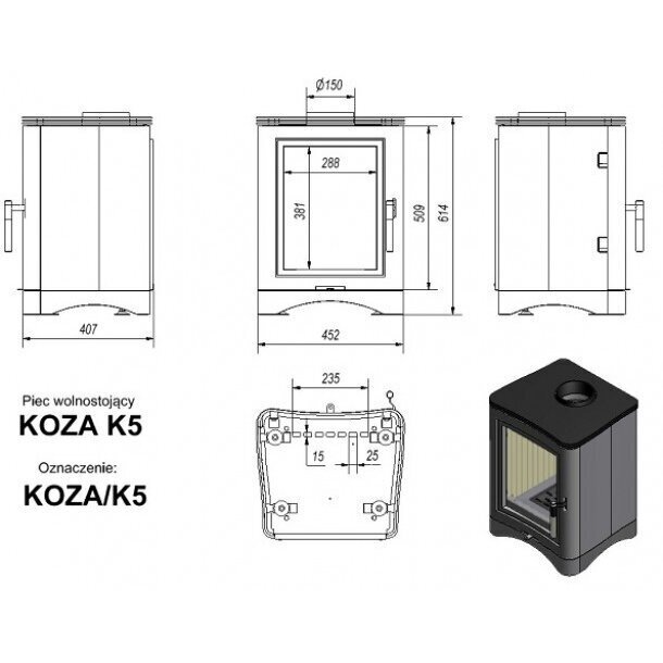 Kratki KOZA K5 plieninė krosnelė 2