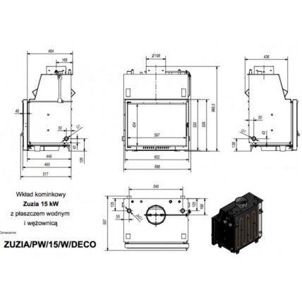Plieninis židinys ZUZIA PW 15kW DECO, su aušinimo kontūru 3 Plieninis židinys ZUZIA PW 15kW DECO, su aušinimo kontūru 3