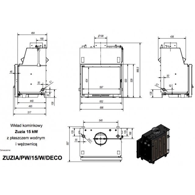 Plieninis židinys ZUZIA PW 15kW DECO, su aušinimo kontūru 3 Plieninis židinys ZUZIA PW 15kW DECO, su aušinimo kontūru 3