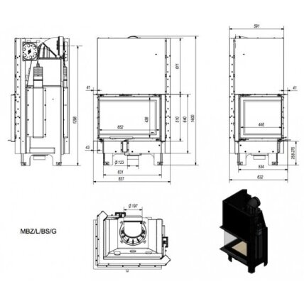 Židinio kapsulė, ugniakuras Kratki MBZ G/ L/BS, 13kW 4 Židinio kapsulė, ugniakuras Kratki MBZ G/ L/BS, 13kW 4