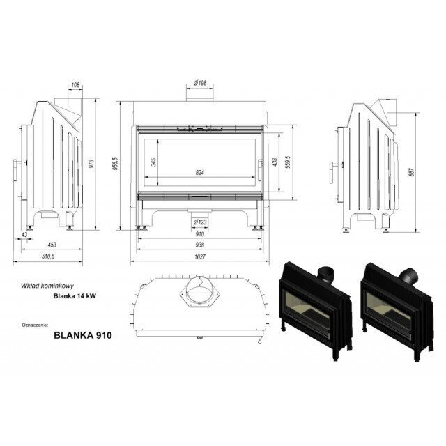 Židinio ugniakuras Kratki Blanka 910 16kW 1